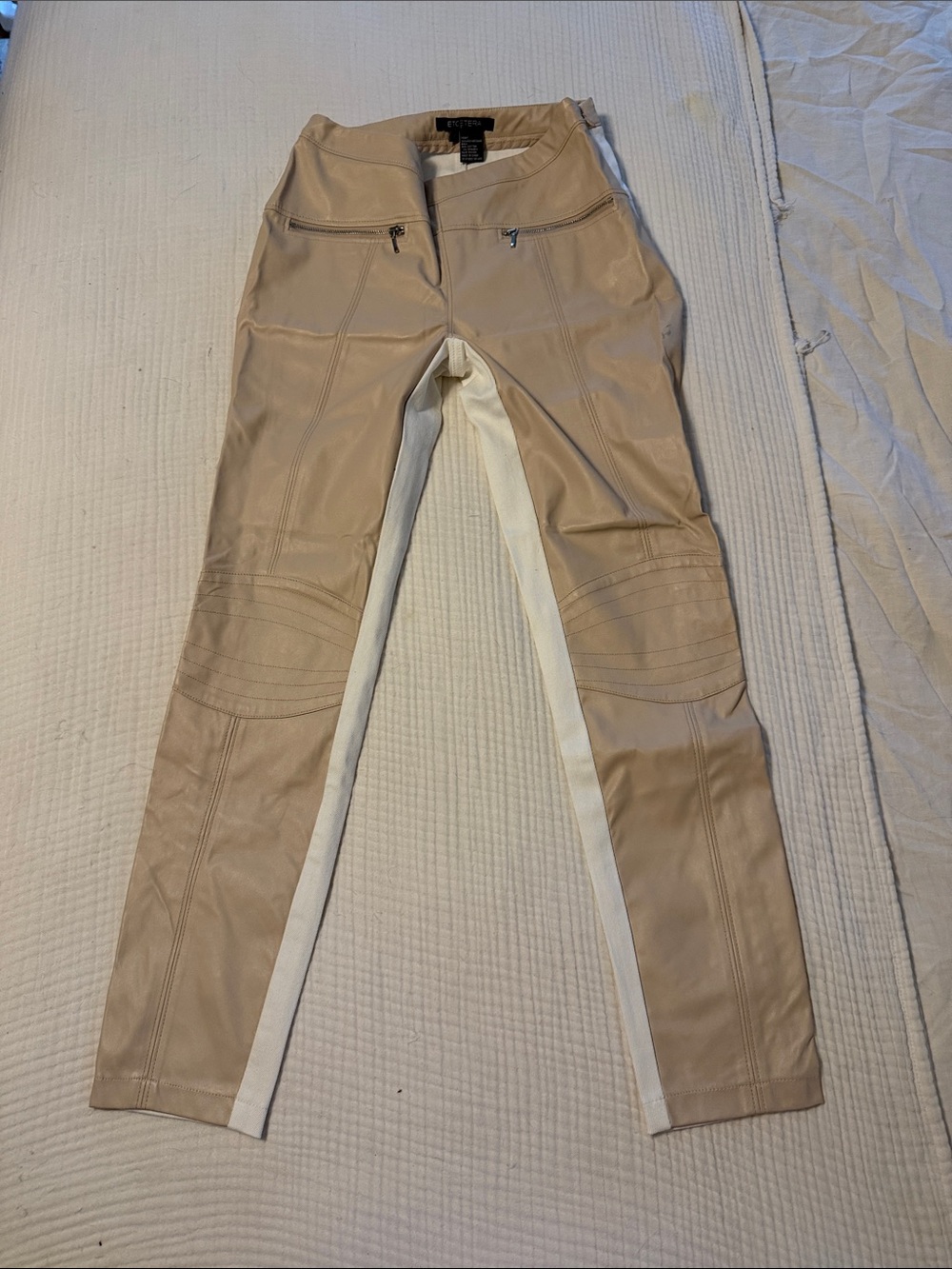 Etcetera Beige and White Faux-Leather Paneled Pants